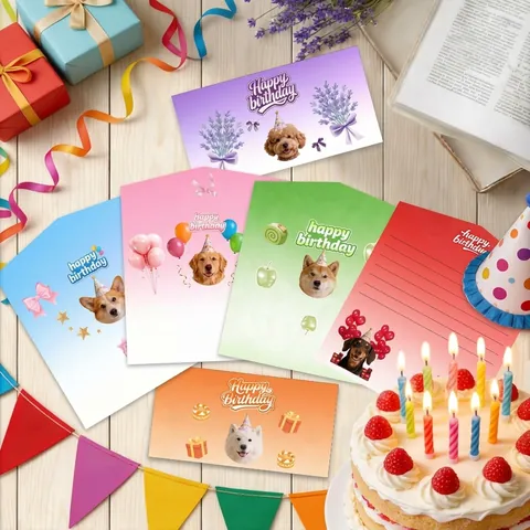 Set di Biglietti d'Auguri per Compleanno e Natale con Animali per Bambini Simpatici Cani Biglietti Pieghevoli con Buste Adesivi