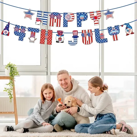 Unabhängigkeitstag Banner USA Flagge Rot Weiß Blau Hängende Gnome Dekoration Für Den 4 Juli Patriotische Partyartikel