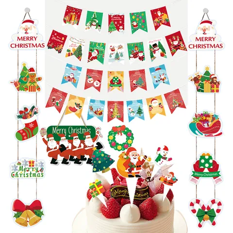 Paper Christmas Party Decoration Banners Cake Toppers Honeycomb Centerpieces Hanging Tags For Holiday Home Decoration
