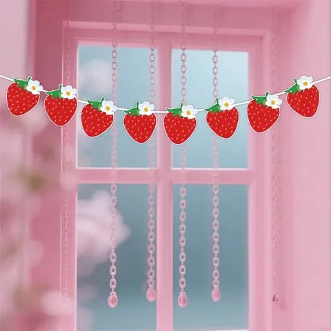Hawaii Strawberry Fruit Theme Party Decorations Happy Birthday Banner Swirls Cupcake Toppers Honeycomb Centerpieces Paper Garland Set