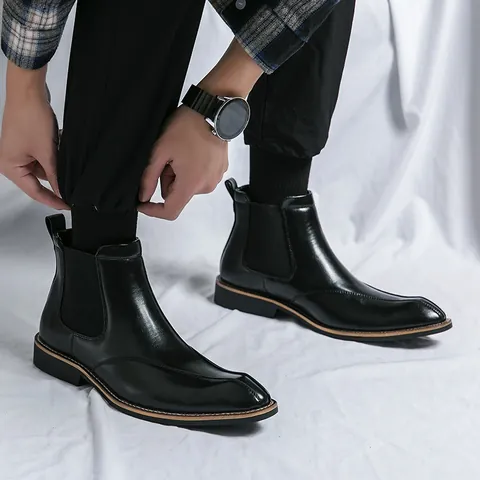 Herren Chelsea Boots Im Britischen Stil Kunstleder Spitz Zulaufend Slipper Formelle Schuhe Für Herbst Winter Casual Business Mode