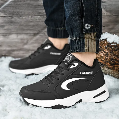 Men Winter Warm Sports Shoes Microfiber Leather Faux Fur Lined Thick Sole Outdoor Running Sneakers Non-slip Fashion Cotton Shoes
