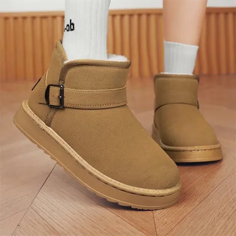 Unisex Winter Snow Boots Frosted Suede Faux Fur Lining Keep Warm Anti-Slip Outdoor Casual Cotton Boots For Men Women