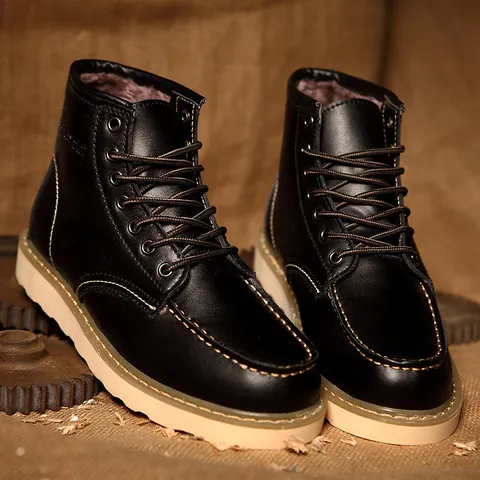 Men British Vintage PU Leather Martin Boots Lace Up Non Slip Rubber Sole Autumn Winter Work Cargo Boots Outdoor Casual Shoes
