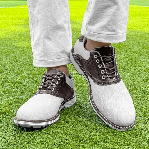 Men Golf Shoes Microfiber Leather Breathable Non-slip Outdoor Sports Shoes Brogue Carving Fixed Spikes Casual Golf Sneakers