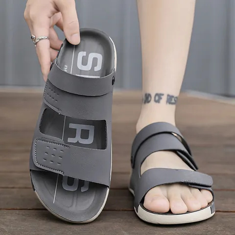 Herren Casual Sommer Mode Sandalen Offene Zehen Slides Strandschuhe Trendy Rutschfeste Atmungsaktive Kunstleder Schwarz Outdoor Hausschuhe