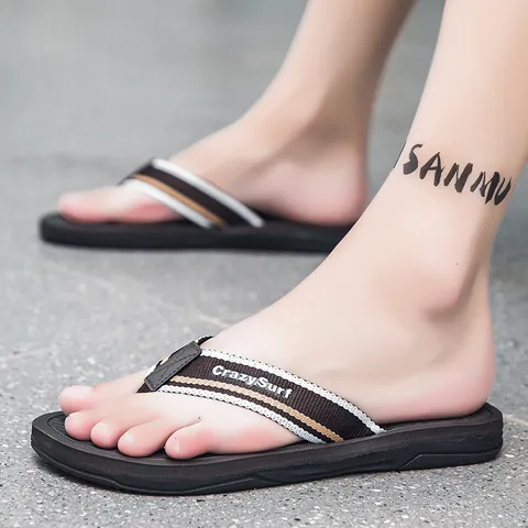 Summer Men's Flip Flops Casual Beach Sandals Non-Slip Lightweight Striped Fabric Strap Thong Shoes Outdoor Indoor Daily Wear