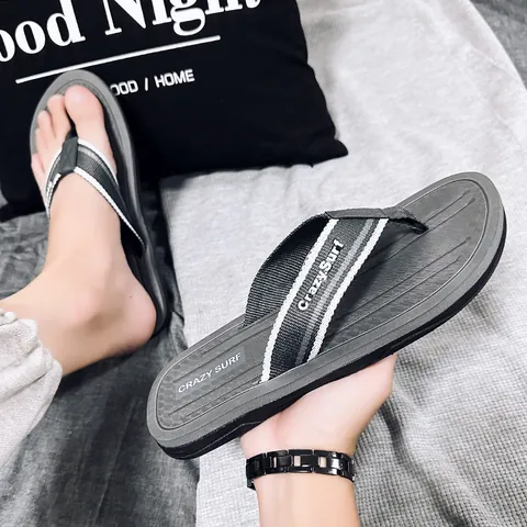 Summer Men's Flip Flops Casual Beach Sandals Non-Slip Lightweight Striped Fabric Strap Thong Shoes Outdoor Indoor Daily Wear