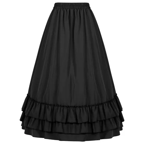 Victorian Gothic Ruffle Midi Skirt For Women Renaissance Retro Layered Steampunk A-Line Skirt Stage Performance Party Costume
