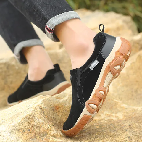 Chaussures de Course de Sport en Plein Air pour Hommes sans Lacets Baskets de Randonnée Antidérapantes Couleur Unie Semelle Épaisse