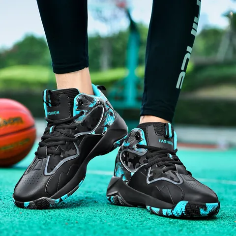 Heren Mid-top Basketbalschoenen Dikke Zool Slijtvast PU Leer Casual Sneakers Mode Spatpatroon Sportschoenen