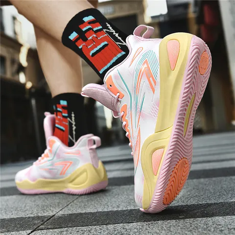 Mode Kleurblok Mid Top Basketbalschoenen Voor Heren En Dames Duurzame Outdoor Hardloopsneakers Plateau Sport Trainingsschoenen