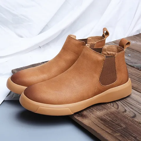 Stivaletti Chelsea da Uomo Stile Britannico Crosta di Cuoio Stivali Martin Antiscivolo Caldi Casual per Autunno Inverno Scarpe da Uomo