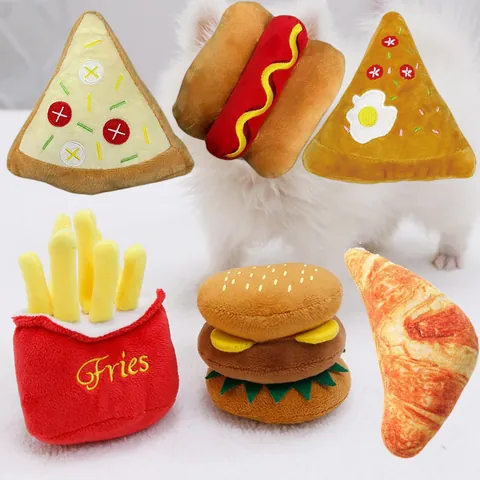 Pluche Piepspeelgoed Hond Simulatie Fast Food Burger Frietjes Pizza Hotdog Huisdier Kauwspeelgoed Tandenreiniging Zacht Knuffeldier