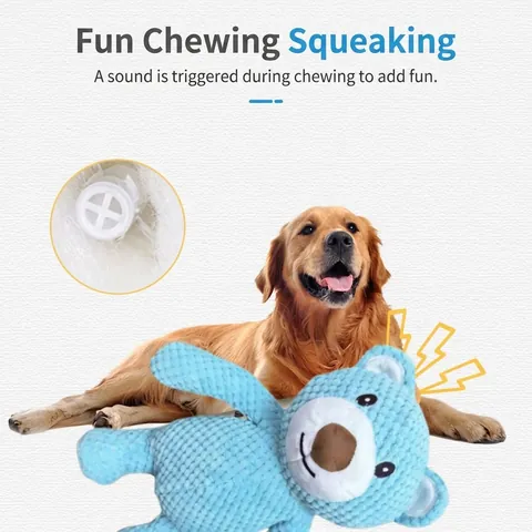 Interaktives Quietschendes Plüsch Hundespielzeug Blau Bärenform Maisvlies Stoff Kau Spielzeug Zur Langeweile Linderung Haustiere