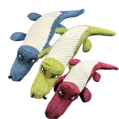 Jouet Sonore Crocodile pour Chiens Jouet à Mâcher Durable en Peluche pour Animaux Nettoyage des Dents Interactif Crocodile