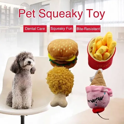 Quietschendes Hundespielzeug Plüsch Simulation Fast Food Burger Pommes Hähnchenschenkel Eisform Weiches Kauspielzeug Zur Zahnreinigung Haustier Interaktives Spielzeug