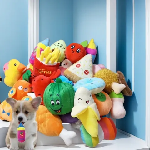 Juguete de Peluche Sonoro para Mascotas Resistente a Mordidas Interactivo para Perros Gatos Serpiente Ciervo Maíz Menta Gatuna Animal Fruta