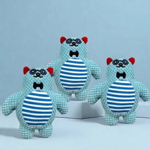 Squeaky Plush Dog Toy Bite Resistant Teeth Cleaning Interactive Stuffed Animal Cartoon Bear Birthday Hat Cake Shape Pet Toy