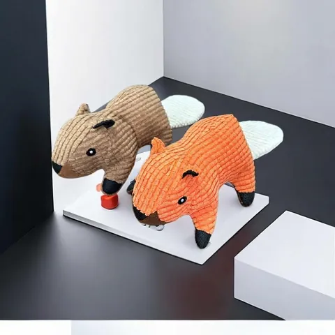 Cartoon Squirrel Plush Dog Toy With Squeaker Crinkle Paper Corduroy Texture Puppy Chew Toy For Boredom Relief Teeth Cleaning