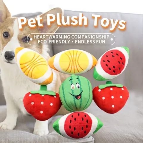 Quietschen Plüsch Haustierspielzeug Fruchtform Wassermelone Erdbeere Avocado Weiches Interaktives Kauspielzeug Für Hunde Katzen Zähne Reinigen Zubehör