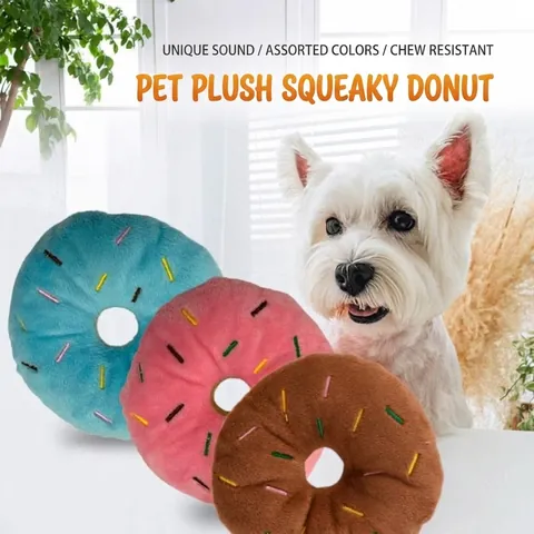 Süßer Donut Plüsch Hundespielzeug Quietschen Beißfest Haustier Backenzahn Spielzeug Weich Gefüllte Donut Stickerei Für Hunde