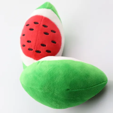Squeaky Plush Watermelon Dog Toy Bite-Resistant Soft Fruit Shape Puppy Cat Interactive Toy With Squeaker For Teething