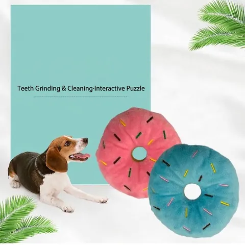 Süßer Donut Plüsch Hundespielzeug Quietschen Beißfest Haustier Backenzahn Spielzeug Weich Gefüllte Donut Stickerei Für Hunde