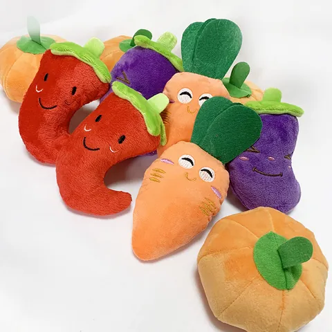Quietschendes Haustier Plüschtier Cartoon Gemüse Karotte Chili Kürbis Aubergine Weich Gefülltes Tier Für Hund Katze Zahnreinigung Interaktion Geschenk