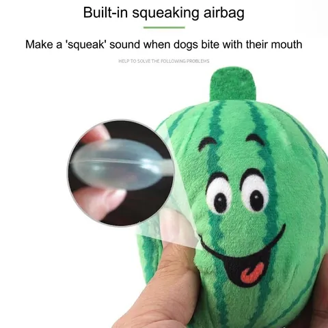 Jouet Sifflant en Peluche pour Animaux Forme de Pastèque Rayée Avec Sifflet BB Jouet en Peluche Doux pour Mâcher