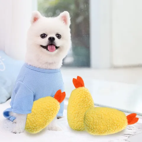 Quietschplüsch Haustierspielzeug Simulation Gebratene Garnele Form Hund Katze Zahnreinigung Spielzeug Weich Interaktives Zubehör