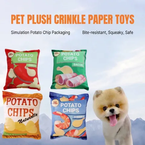 Funny Potato Chip Bag Plush Pet Toy With Squeaker And Crinkle Paper Durable Soft Teeth Cleaning Chew Toy For Dogs And Cats
