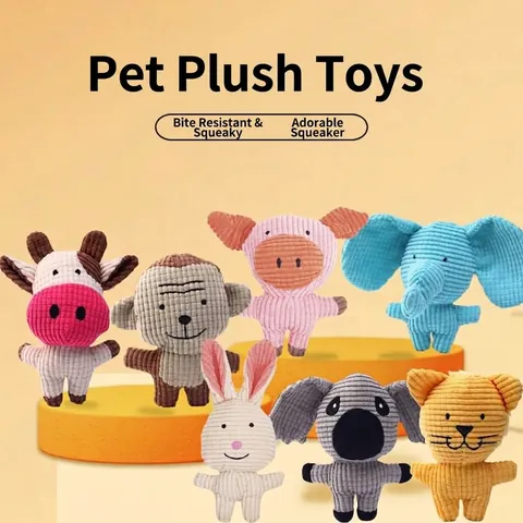 Jouet Sonore pour Chien en Velours Côtelé Peluche à Mâcher Nettoyage des Dents Molaire Animal en Peluche pour Chiot Entraînement
