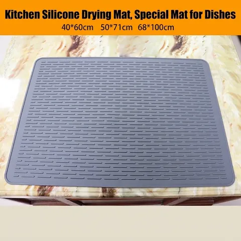 Large Silicone Heat Resistant Mat Draining Kitchen Placemat Foldable Table Countertop Protector Pad For Hot Pots Pans Dishes Gray Black