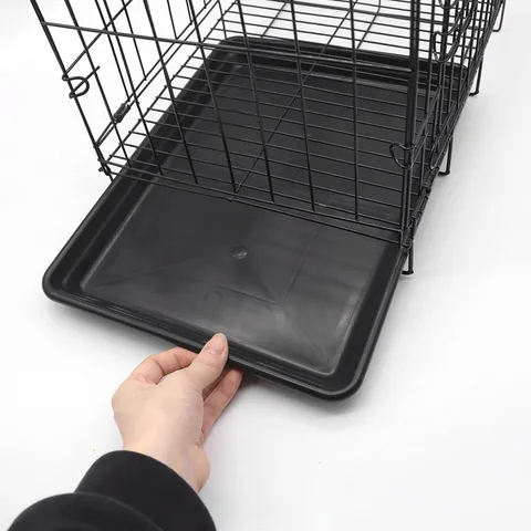 Black Metal Foldable Pet Cage For Small Dogs Cats Rabbits Indoor Dog Crate With Removable Plastic Tray Iron Wire Portable Pet House
