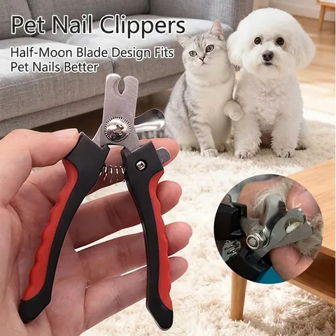 Professional Pet Nail Clippers for Dogs and Cats Stainless Steel Sharp Blade Grooming Tool with Safety Guard Red Black Handles