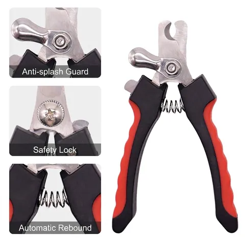 Professional Pet Nail Clippers for Dogs and Cats Stainless Steel Sharp Blade Grooming Tool with Safety Guard Red Black Handles