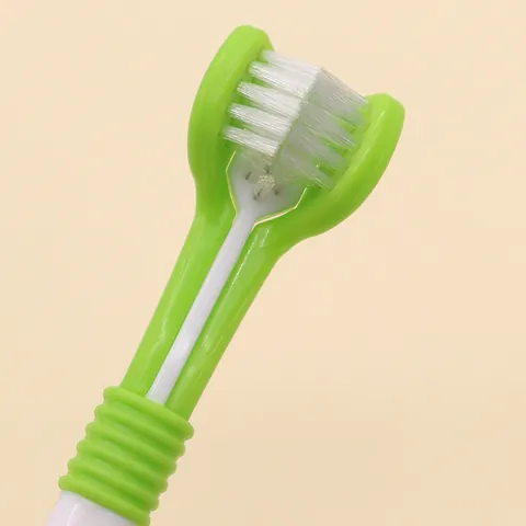 Three-Head Pet Toothbrush For Dogs And Cats Oral Cleaning Soft Bristles Long Handle Anti-Slip Tartar Removal Tool Plastic Nylon