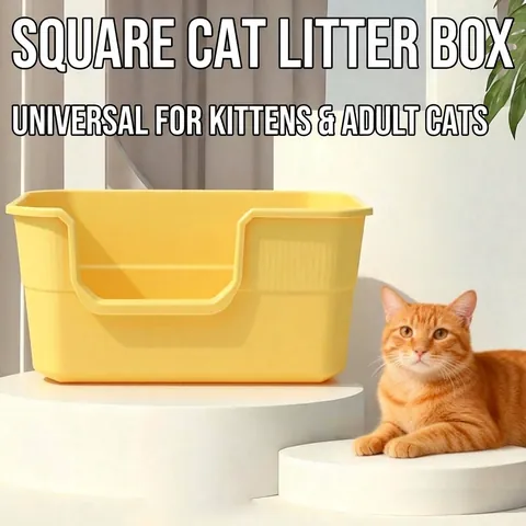 Große Offene Katzentoilette Spritzschutz Hoher Zaun Haustier Toilette für Kätzchen Niedriger Einstieg Katzenklo mit Griff