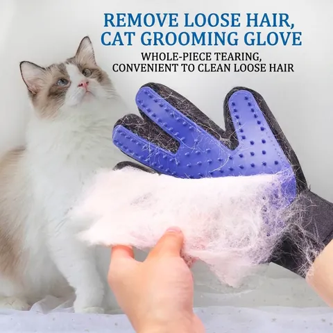 Guante de Aseo para Mascotas Cepillo para Gatos Perros Removedor de Pelo Masaje Diseño de Cinco Dedos TPR Herramienta de Limpieza Azul