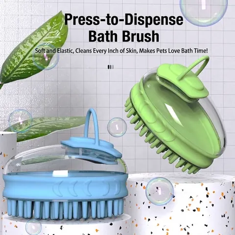 Pet Silicone Bath Brush With Soap Dispenser Massage Scrubber For Dogs And Cats Soft Bristles Grooming Cleaning Tool With Finger Ring Handle