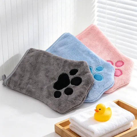 Guante Toalla de Secado Absorbente para Mascotas de Forro Polar Coral Secado Rápido Patrón de Pata de Gato para Perros y Gatos