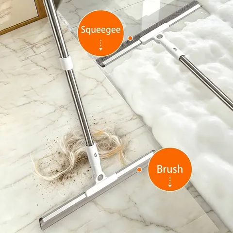 Escobilla de Goma Grande para Suelos Escoba Mágica Mango de Acero Inoxidable Raspador TPR Giratorio para Baño Cocina Azulejos