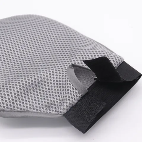 Guante de Aseo para Mascotas Gatos Perros Cepillo de Masaje para Quitar el Pelo Con Malla Transpirable Correa de Velcro Ajustable Herramienta de Eliminación de Pelo de Metal TPR Gris