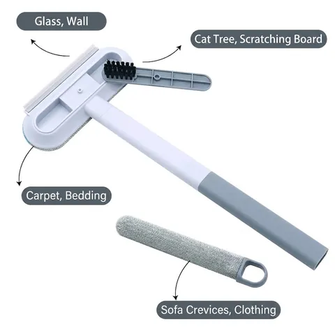 Brosse Anti-poils d'Animaux Multifonctionnelle à Long Manche Extracteur de Peluches Statique pour Tapis Canapé Meubles Vêtements