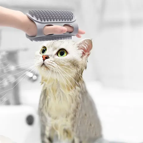 Cepillo de Baño de Silicona de Doble Cara para Mascotas Guante de Masaje y Aseo para Perros y Gatos Cepillo TPR de Limpieza y Eliminación de Pelos