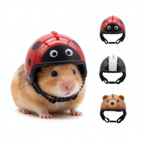 Cute Cartoon Mini Pet Helmet For Hamster Parrot Chinchilla Small Animal Safety Hat With Adjustable Strap Ladybug Bear Star Pattern Pet Photo Props