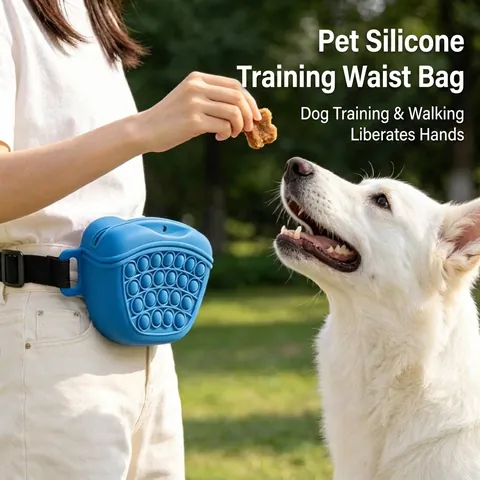 Sac à Friandises pour Chien en Silicone Portable Avec Fermeture Magnétique Ceinture Réglable Sac à Snack Étanche pour Dressage Extérieur