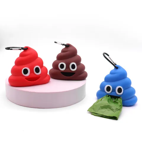 Poep Emoji Poepzakjeshouder Draagbare Hondenpoepzakjeshouder Met Metalen Karabijnhaak PVC Vuilniszak Opbergdoos