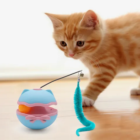 Electric Tumbler Cat Toy Rotating Automatic Interactive Kitten Toy with Feather Wand Bell for Indoor Cats ABS Plastic